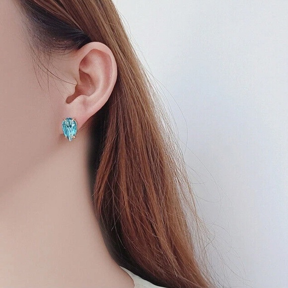 ALEXIS BITTAR • Asymmetrical Blue & Green Crystal Ear Climber & Stud Earrings - Picture 5 of 8